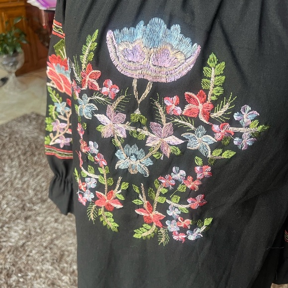 Rebellion Black Tunic with Colorful Floral Embroidery - Picture 4 of 15